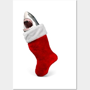 Shark in Christmas stocking | Funny Shark Posters and Art